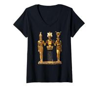 Mujer Camiseta egipcia Trinity Golden Horus Osiris e ISIS Statue Camiseta Cuello V