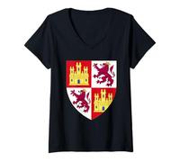 Mujer Camiseta Escudo de Armas de Castilla y León España Cresta Camiseta Cuello V