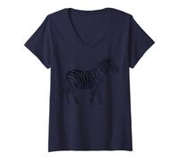 Mujer Camiseta estética de Dibujo de Cebra de una línea para Amantes de los Animales Camiseta Cuello V