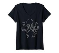 Mujer Camiseta estética de Dibujo de Pulpo de una línea para Amantes de los Animales Camiseta Cuello V
