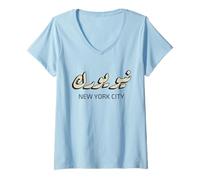 Mujer Camiseta Estilo caligrafía árabe de la Ciudad de Nueva York Camiseta Cuello V