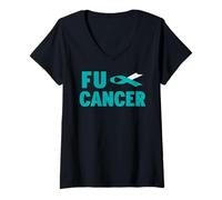 Mujer Camiseta Fuck Cancer - Concienciación sobre el cáncer de Cuello uterino Camiseta Cuello V