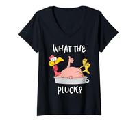 Mujer Camiseta Funny Turkey What The Pluck para Acción de Gracias para Hombre y Mujer Camiseta Cuello V