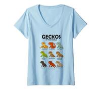 Mujer Camiseta Geckos of The World Diseño Reptiles Lagartos Camiseta Cuello V