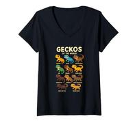 Mujer Camiseta Geckos of The World Diseño Reptiles Lagartos Camiseta Cuello V