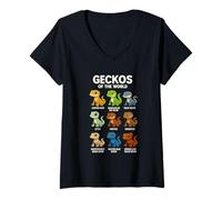 Mujer Camiseta Geckos of The World Diseño Reptiles Lagartos Camiseta Cuello V