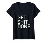 Mujer Camiseta Get Shit Done - Camiseta Motivacional y de Inicio Camiseta Cuello V