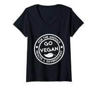 Mujer Camiseta Go Vegan Derechos de los Animales Camisa Vegana ecológica Saludable Camiseta Cuello V