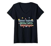 Mujer Camiseta Good Things Grow with Gratitude Positive Camiseta Cuello V