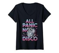 Mujer Camiseta gráfica All Panic No Disco Raccoon para Amantes de la diversión Camiseta Cuello V
