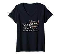 Mujer Camiseta gráfica Divertida de Fart Ninja Silent But Deadly Camiseta Cuello V