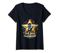 Mujer Camiseta gráfica Top Dog in the Classroom Cool Pup para niños Camiseta Cuello V