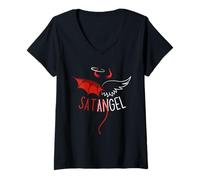 Mujer Camiseta Half Angel Half Devil con estampado gótico emo Camiseta Cuello V
