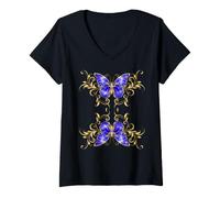 Mujer Camiseta Hippie Flower Power Kawaii con Flores Florales y Mariposas Rosas Camiseta Cuello V