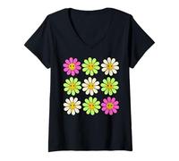 Mujer Camiseta Hippie Retro Flower Power Kawaii con Flores Florales de los años 60 y 70 Camiseta Cuello V