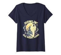 Mujer Camiseta Howlin Long Wolf Lover Night Animal Camiseta Cuello V