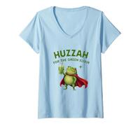 Mujer Camiseta Huzzah For The Green Elixir Frog Matcha Ironic Fantasy Camiseta Cuello V