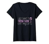 Mujer Camiseta I Just Want To Drink Wine and Pet My Cats Camiseta Cuello V