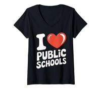 Mujer Camiseta I Love Public Schools - Defensor de la educación Camiseta Cuello V