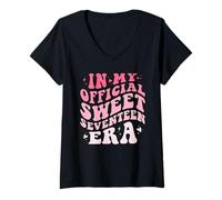 Mujer Camiseta In My Official Sweet Seventeen Era Birthday Retro Groovy Camiseta Cuello V