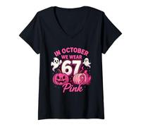 Mujer Camiseta In October We Wear Pink 6 7 Meme Halloween Camiseta Cuello V