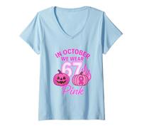 Mujer Camiseta In October We Wear Pink 6 7 Meme Halloween Camiseta Cuello V