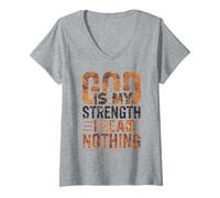 Mujer Camiseta inspiradora God Is My Strength I Fear Nothing Camiseta Cuello V