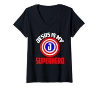 Mujer Camiseta Jesus Superhero | Jesus Your My Super Hero Camiseta Cuello V