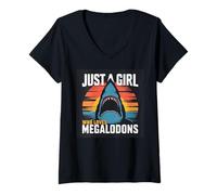 Mujer Camiseta Just A Girl Who Loves Megalodon Sea Summer Sunset Camiseta Cuello V