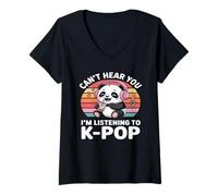 Mujer Camiseta K-Pop Panda - Can't Hear You I'm Listening To K-Pop Camiseta Cuello V