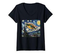 Mujer Camiseta Kaiju Monstruo Japonés Van Gogh Noche Estrellada Camiseta Cuello V