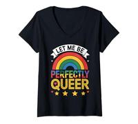Mujer Camiseta Let Me Be Perfectly Queer LGBTQ Pride Rainbow Camiseta Cuello V