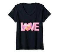 Mujer Camiseta Lettering Love con Divertido diseño Unisex para Hombre y Mujer Camiseta Cuello V