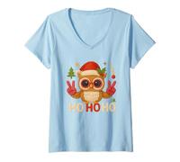 Mujer Camiseta Linda Búho Navidad Knitting Crochet Camiseta Cuello V