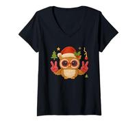 Mujer Camiseta Linda Búho Navidad Knitting Crochet Camiseta Cuello V