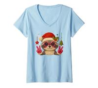 Mujer Camiseta Linda Mapache Navidad Knitting Crochet Camiseta Cuello V