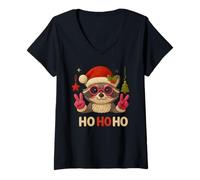 Mujer Camiseta Linda Mapache Navidad Knitting Crochet Camiseta Cuello V