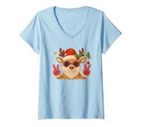 Mujer Camiseta Linda Reno Navidad Knitting Crochet Camiseta Cuello V