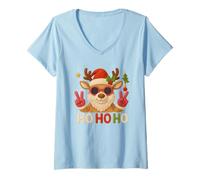 Mujer Camiseta Linda Reno Navidad Knitting Crochet Camiseta Cuello V