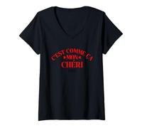 Mujer Camiseta Mon Chérie Humour Expression Francesa Paris Amour Camiseta Cuello V