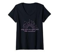 Mujer Camiseta Motivacional Stay Close to What Feels Like Sunshine Camiseta Cuello V