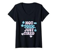 Mujer Camiseta Not Toxic Just Tired Pastel con Cita de una Estrella Triste Camiseta Cuello V
