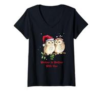 Mujer Camiseta Owl Winter Is Better with You Sweet Winter Owls Camiseta Cuello V