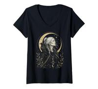 Mujer Camiseta Pagan Triple Goddess Crone Raven Energy Wise sin molestias Camiseta Cuello V