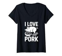 Mujer Camiseta para Amantes de la Carne I Love Pork Pig Bacon Camiseta Cuello V