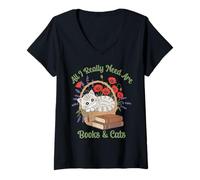 Mujer Camiseta para Amantes de los Libros All I Really Need Are Books and Cats Camiseta Cuello V