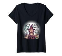 Mujer Camiseta para Amantes de los Libros Just a Witch Who Loves Books Camiseta Cuello V