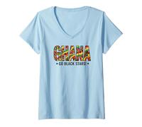 Mujer Camiseta para fanáticos del fútbol 2026 Ghana Go Black Stars Supporter Camiseta Cuello V