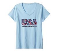 Mujer Camiseta para fanáticos del fútbol USA One Nation One Team 2026 Camiseta Cuello V