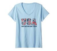 Mujer Camiseta para fanáticos del fútbol USA One Nation One Team 2026 Camiseta Cuello V